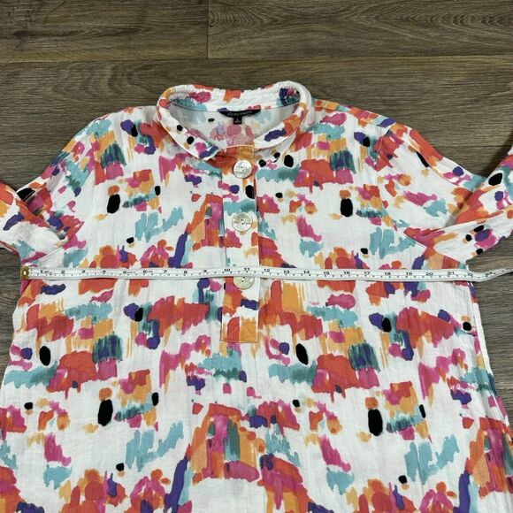 John Mark Abstract Floral Button Down Top Stand Wire Collar Tied 3/4 Sleeve Sz L - Picture 7 of 11